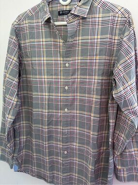 Daniel Cremieux Plaid Long-sleeve Button-Down Shirt with Red Yellow Accents M